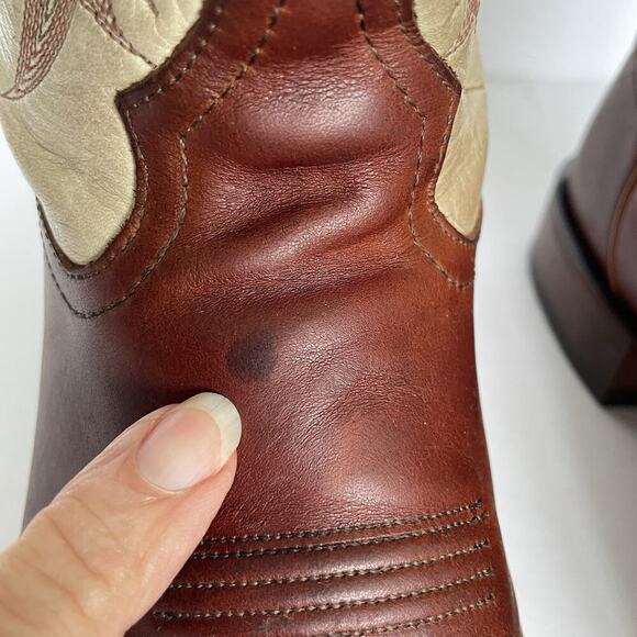 Vintage Tony Lama Roper Cowboy Boots Men’s 8.5 D Brown & Cream Leather USA Made main image 14